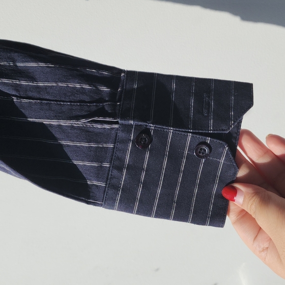 Vintage Zara Fitted Navy Striped Shirt - Picture 3 of 6